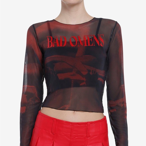 Hot Topic Tops - Bad Omens Black and Red Sheer Crop Top
